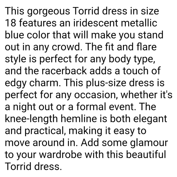 Plus Size 18 Torrid Womens Blue Metallic Skater Dress 👗 - Picture 5 of 9